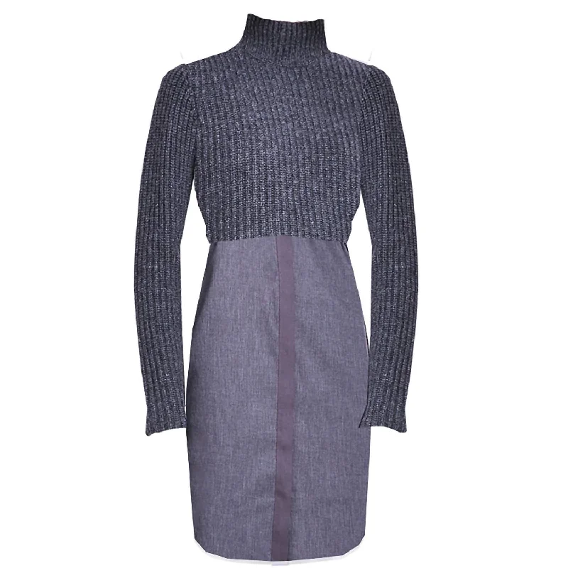 Women's Raleigh Mock Neck Ribbed Knit Sweater Dress In Charcoal Vintage Clothing For Women