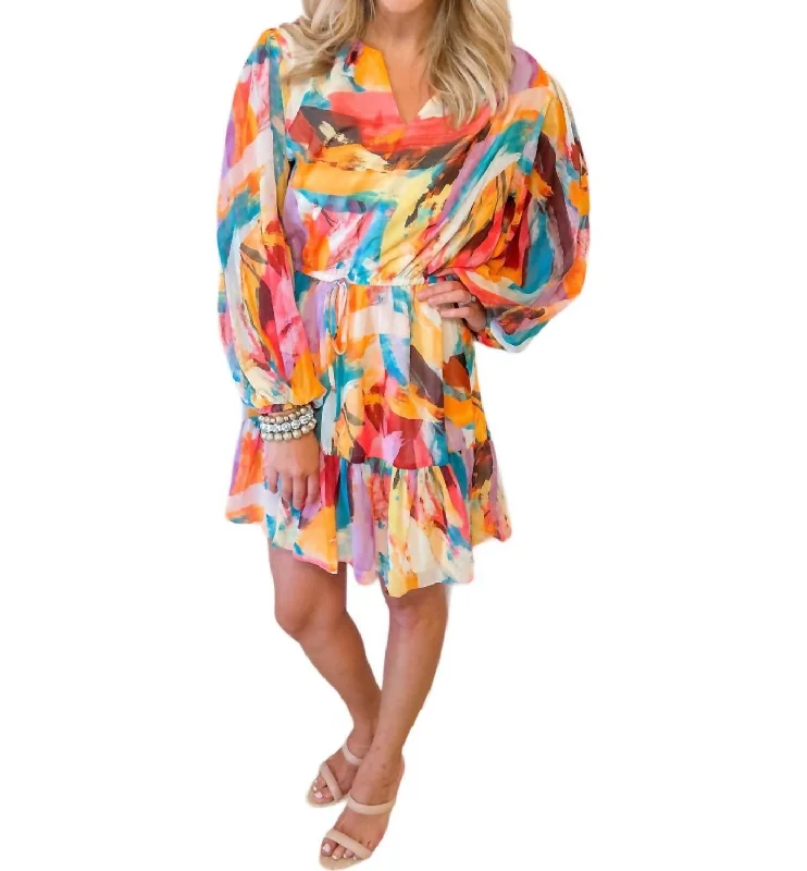 Brushstroke Olivia Dress In Multi-Colored Comfortable Lounge Clothing