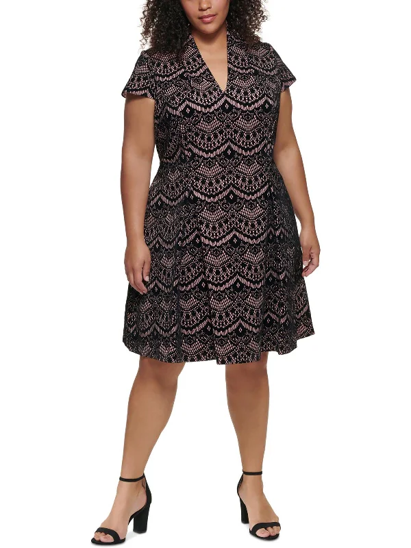 Plus Womens Velvet Midi Fit & Flare Dress Women's Clothing Sale Online