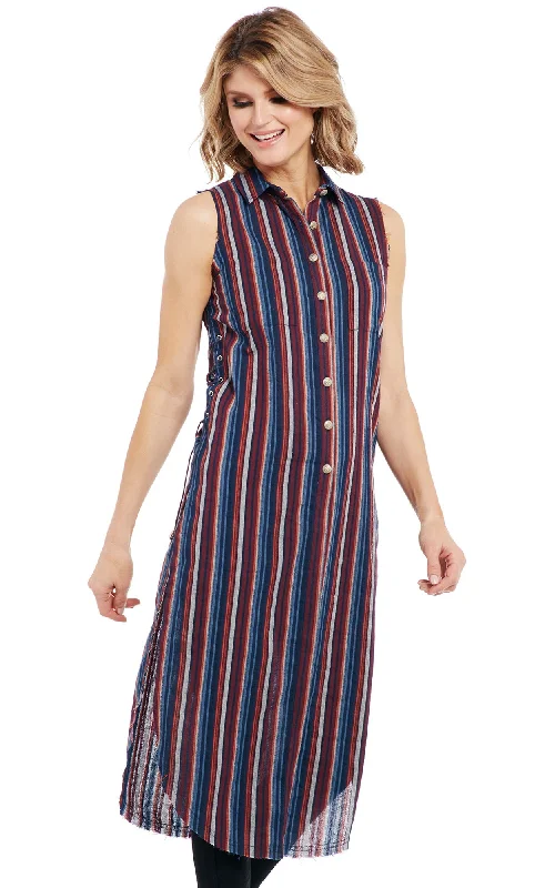 Cowgirl Up Womens Multi-Color Cotton Blend Striped Duster Dress S/L Women's Comfortable Lounge Attire