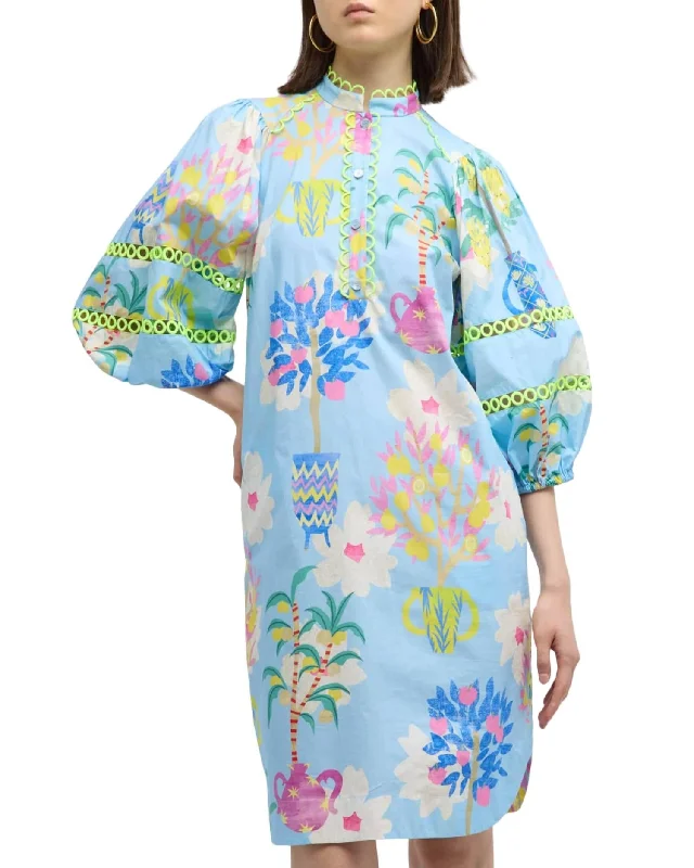 Garden Of Eden Print Cotton Dress In Blue Clothing Brands