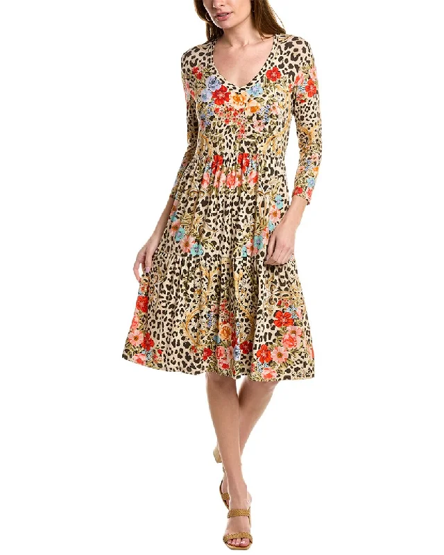 Johnny Was Cheetah Tiered Tea Length Dress Women's Clothing for Every Season and Trend