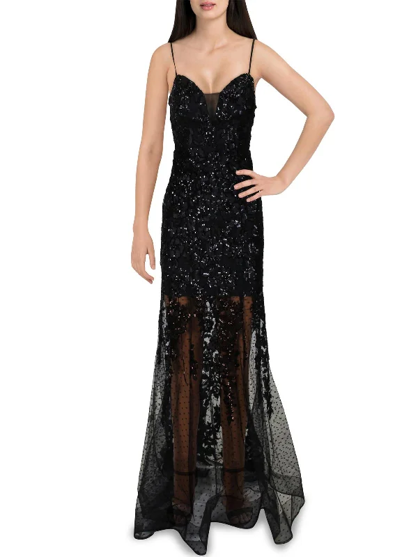 Juniors Womens Sequined Full-Length Evening Dress Women's Casual Garments