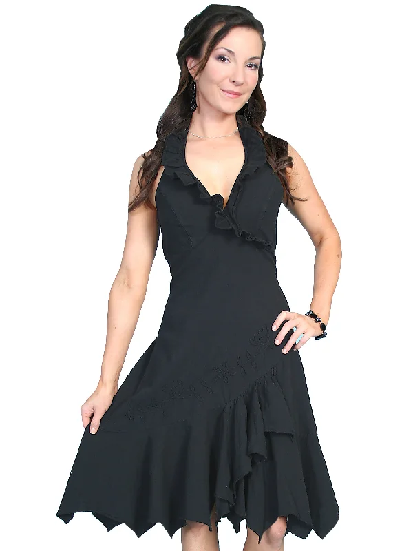 Scully Cantina Collection Halter Dress Black 100% Cotton Ruffled Online Clothing Stores