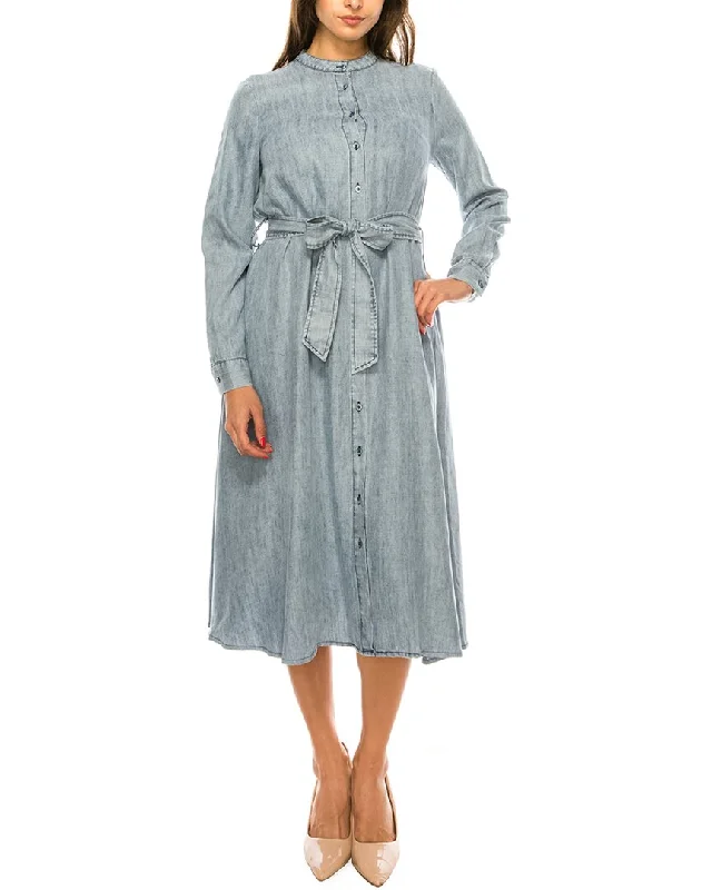 YAL New York Acid Denim Belted Linen-Blend Shirtdress Women's Casual Wear Clothes