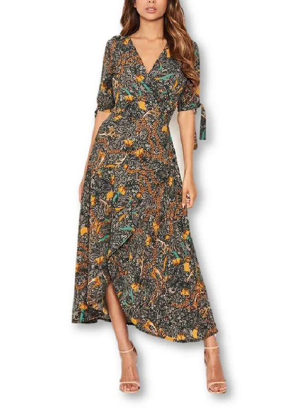 Womens Midi Print Wrap Dress Women's Athleisure Apparel