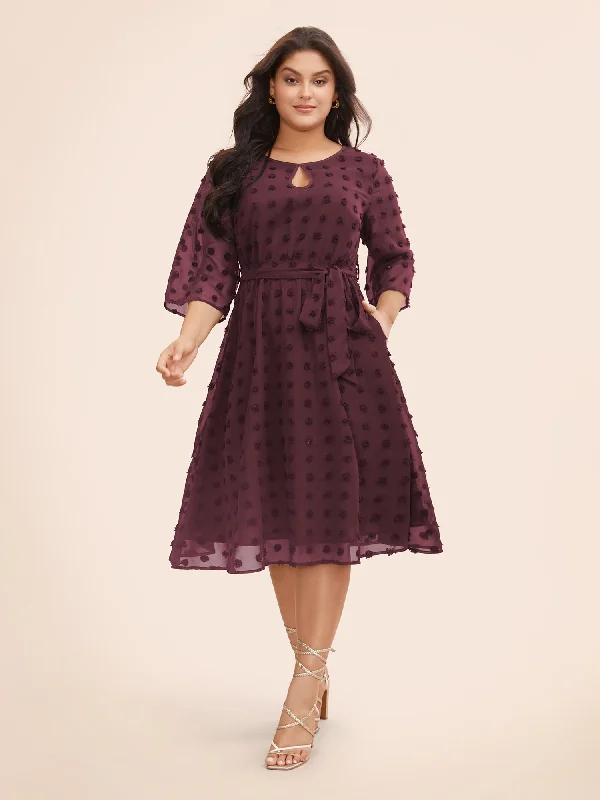 Chiffon Jacquard Patchwork Mesh Keyhole Dress Bundle Offer