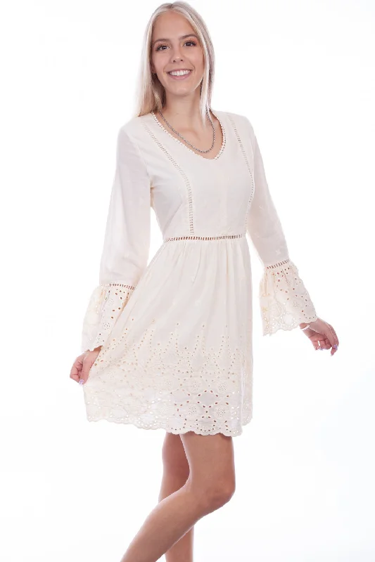 Scully Womens Ivory 100% Cotton Ladder Lace L/S Dress Woman Clothing