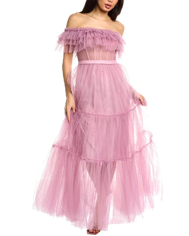 BCBGMAXAZRIA Tiered Tulle Evening Dress Women's Formal Event Outfit