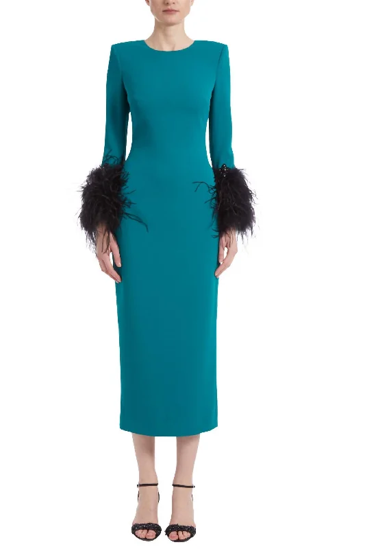 Feather Cuffed Cocktail Dress In Emerald Black Designer Women's Fashion Online