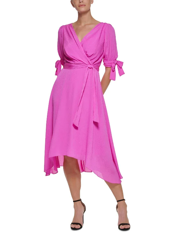 Womens Surplice Midi Wrap Dress Women's Layered Outfit