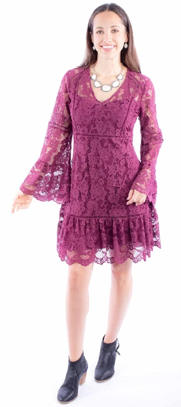 Scully Womens Two Piece Lace Merlot Cotton Blend L/S Dress Stylish Women's Clothes for Work and Play