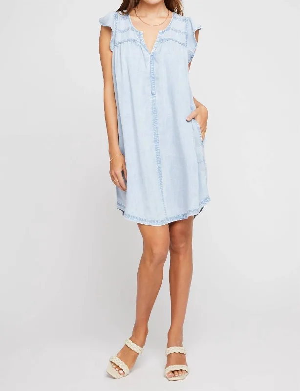 Olivia Chambray Dress In Light Blue Women Wear Boutique