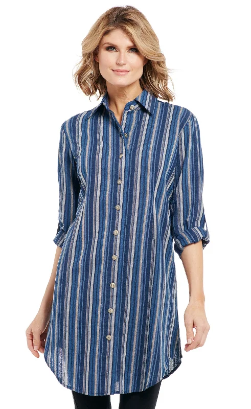 Cowgirl Up Womens Blue/Grey Cotton Blend Navajo Stripe Duster Dress L/S Sale On Sale