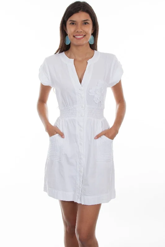 Scully Womens Cap Sleeve Button Front White 100% Cotton S/S Dress Women's Relaxed Outfit