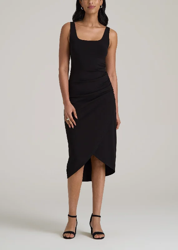 Squareneck Ruched Jersey Dress for Tall Women in Black Women's Evening Apparel