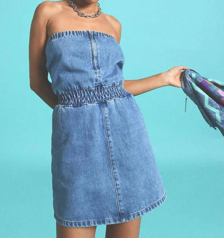 Denim Corset Top/dress In Blue Trendy Boutique Online