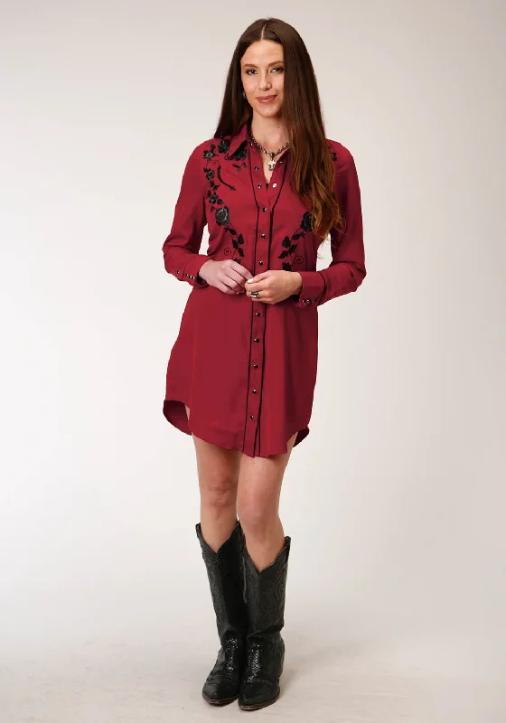 Roper Womens Red Polyester Old West Retro L/S Dress Casual Attire For Women