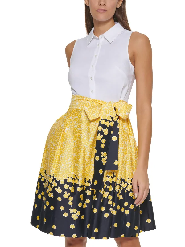 Womens Printed Mini Fit & Flare Dress Women's Office Attire