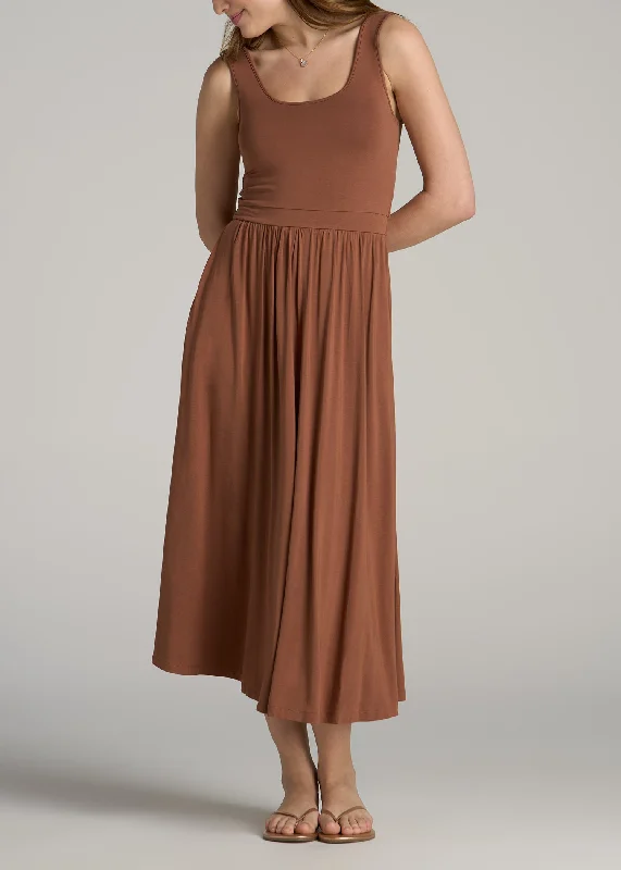 Jersey Tank Dress with Pockets for Tall Women in Clay Brown Affordable Women's Apparel