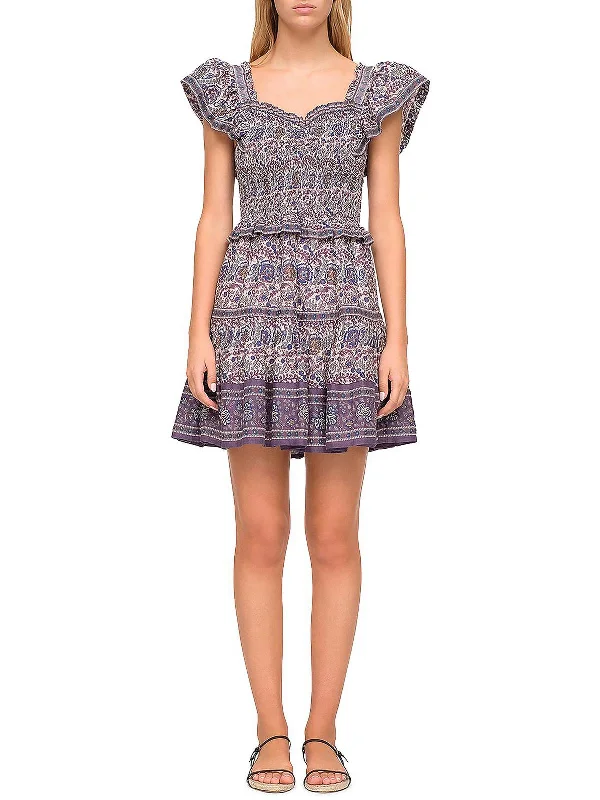 Womens Smocked Mini Fit & Flare Dress High-End Women's Apparel