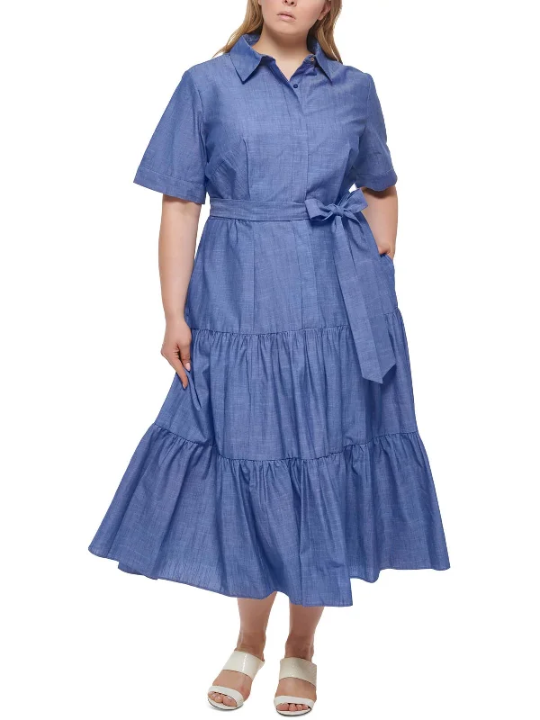 Plus Womens Chambray Midi Shirtdress Outfits For Women