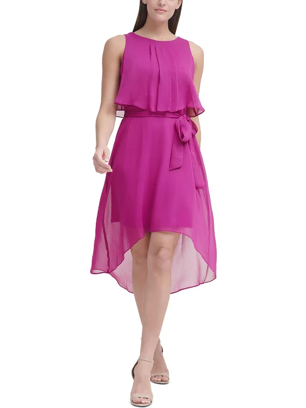 Petites Womens Belted Hi Low Cocktail and Party Dress Women's Tailored Outfit