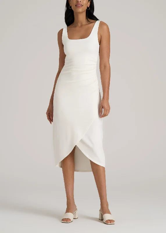 Squareneck Ruched Jersey Dress for Tall Women in White Alyssum Stylish Women's Apparel