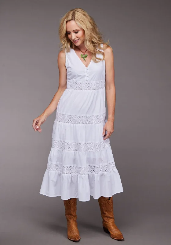 Stetson Womens 2096 Gathered Tier White 100% Cotton S/L Dress Women's Fashion Clothing