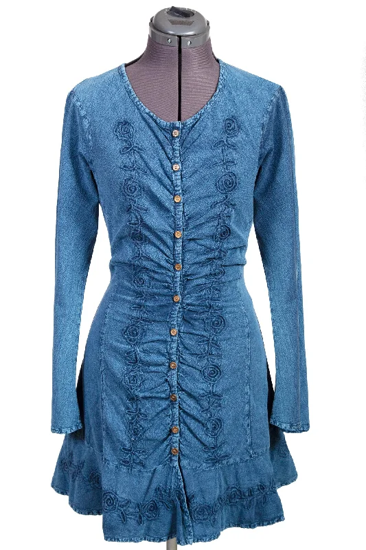 Scully Womens Dark Blue 100% Cotton Lace-Up L/S Dress Feminine Dresses for Women in Bold Prints