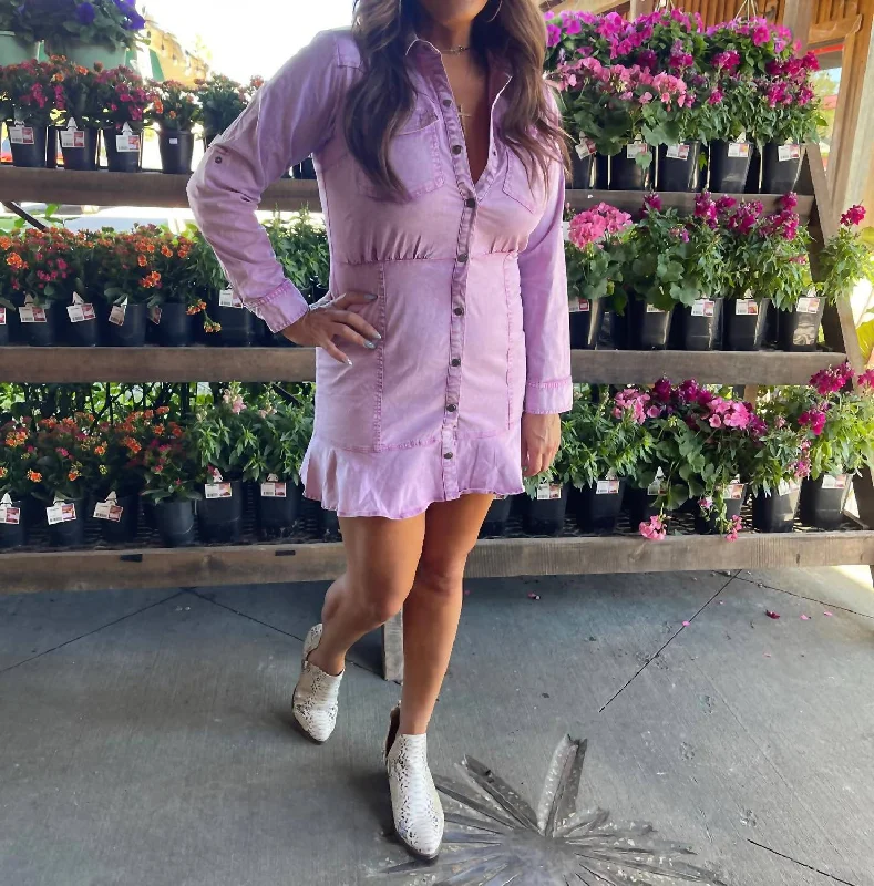 Be Mine Denim Dress In Lavender Wash Women's Clothes For Outdoor Events