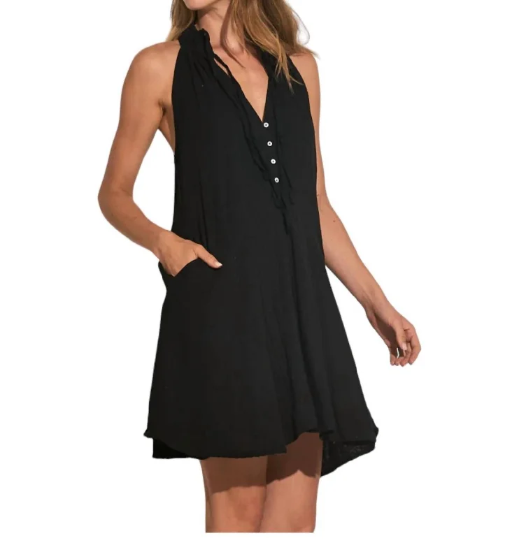 Gauze Halter Dress In Black Women's Clothing Brands