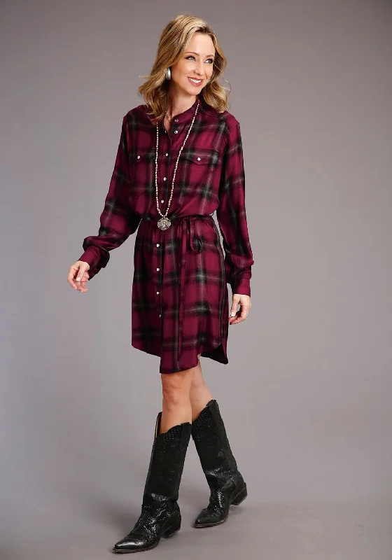 Stetson Womens Ombre Plaid Wine 100% Rayon L/S Dress Clearance Sale Online