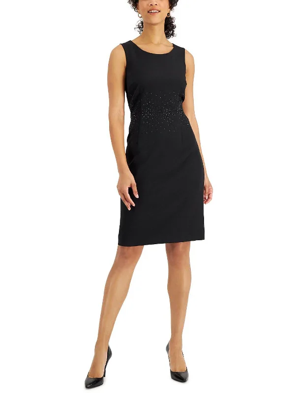 Petites Womens Embellished Cocktail Sheath Dress Women's Holiday Attire