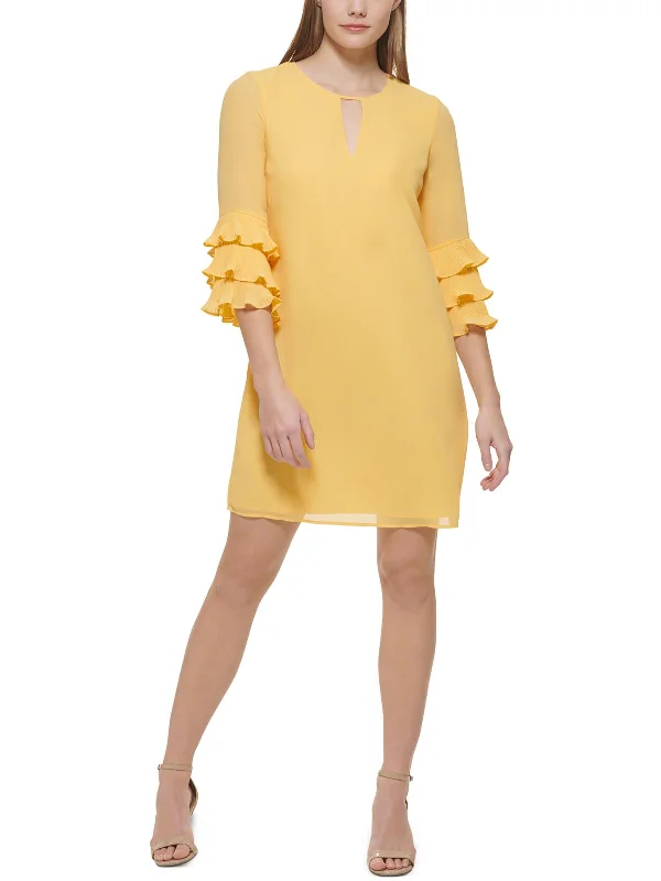 Womens Crepe Ruffled Shift Dress Clothing Sales