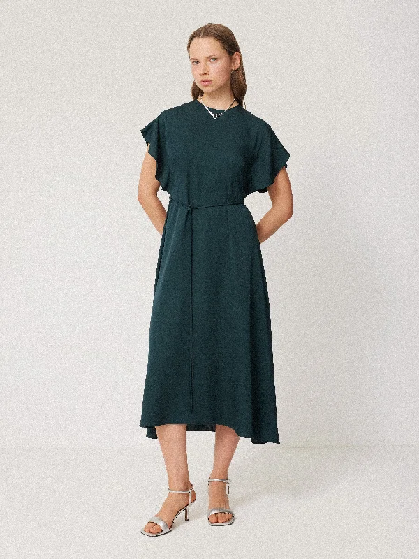 Pure Silk Drape Sleeve Dress | Blue Modern Women's Wardrobe Essentials