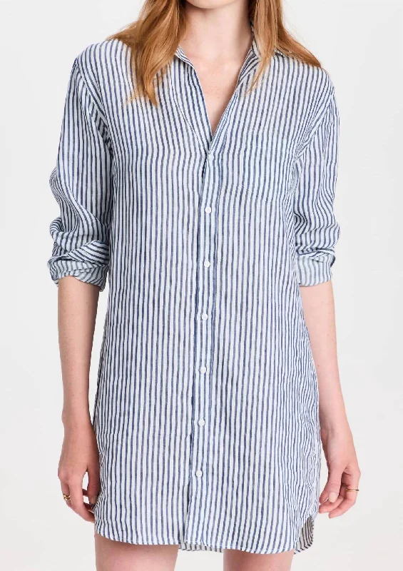 Frank & Eileen Mary Woven Button Up Dress In Blue Stripe Women's Clothes