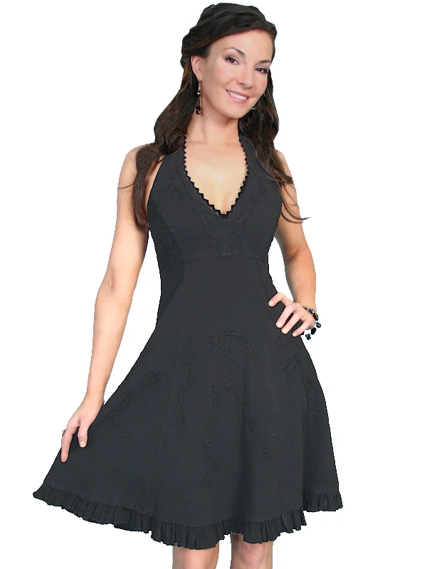 Scully Cantina Collection Halter Dress Black 100% Cotton Soutache L Trendy Women's Dresses Online