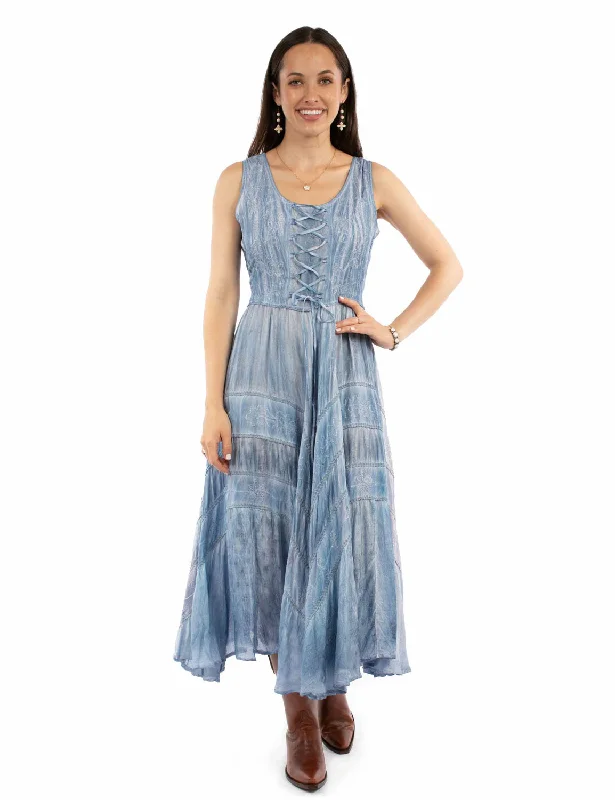 Scully Womens Full Length Lace-Up Tie-Dye 100% Rayon S/L Dress Casual and Comfortable Outfits