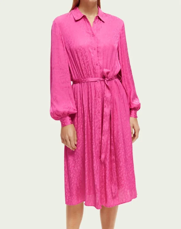 Scotch & Soda Viscose Jacquard Dress In Fuchsia Women's Versatile Apparel