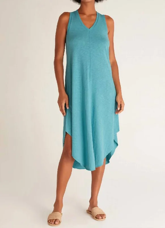 The Reverie Slub Dress In Cabana Teal Flash Sale Event