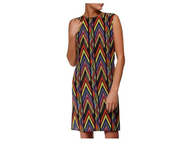 Zig Zag Print Silk Shift Dress in Multi Women's Casual Apparel