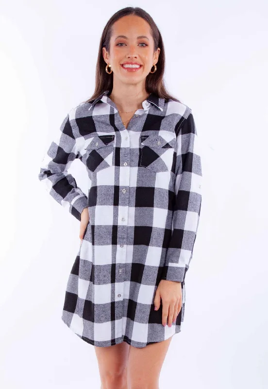 Scully Womens Buffalo Check Black/White Cotton Blend L/S Dress Women's Clothing Outfit Set