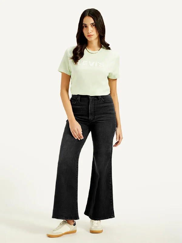 Women's High Rise Ribcage Black Bell Bottom Jeans Women's Night-Out Outfit