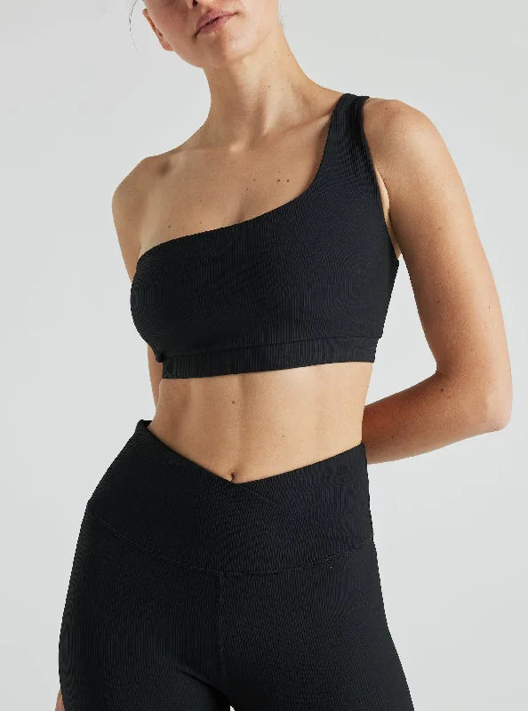 Electric Rib One Shoulder Bra - Black Women's High-Fashion Outfit