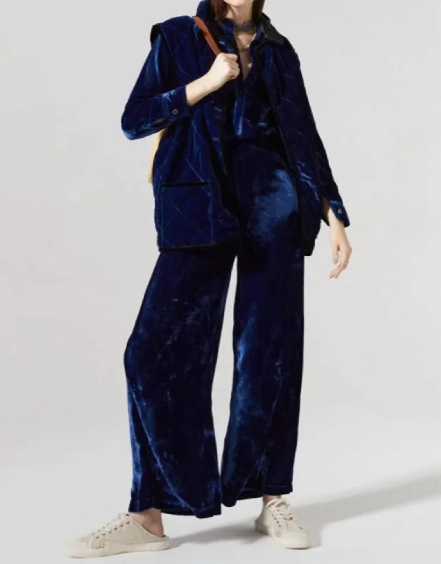 Luna Velvet Pant In Navy Comfortable Lounge Clothing