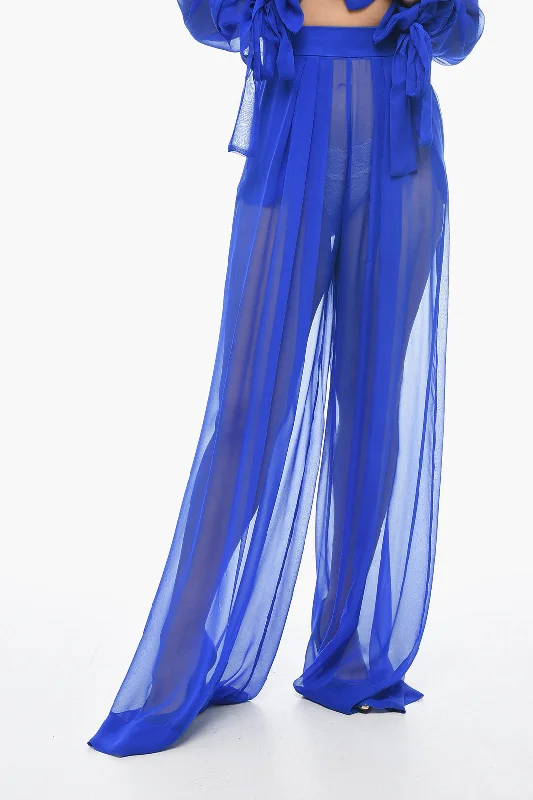 LaQuan Smith Silk Chiffon Palazzo Pants with Side Zip Women's Contemporary Clothing