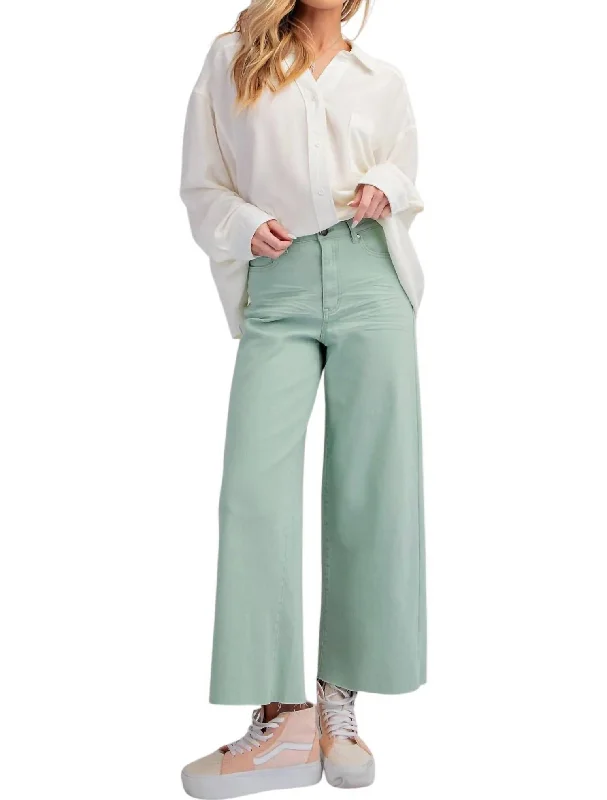 Soft Stretch High Waisted Twill Pants In Mint Sage Trendy Women's Apparel for All Seasons