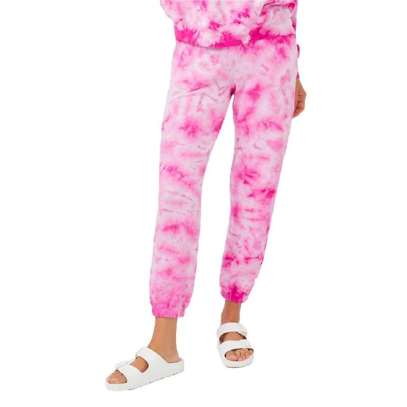 Crystal Tie Dye Boyfriend Sweats In Fuchsia Tie Dye Women's Clothing For Casual Outings