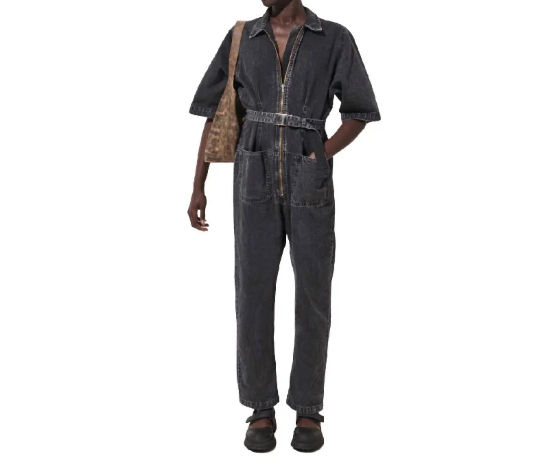 Drill Jumpsuit In Grey Denim Tailored Clothing For Women